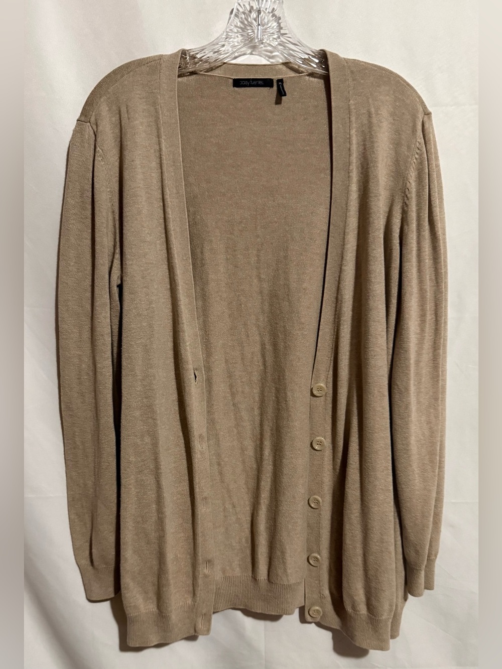 Daisy Fuentes Women's XL Beige V-Neck Knit Cardigan Sweater Button Front